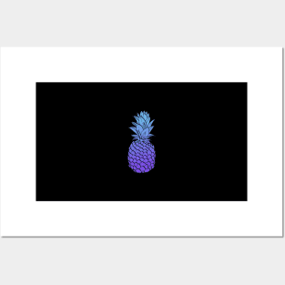 Cute Pineapple Sweet Fruit Midnight Blue Shade Black Color Posters and Art